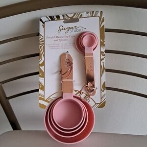 New!Sugar Studio Pink Measuring Cups & Spoons with Rose Gold Handles